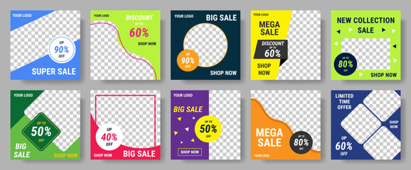 Poster - Social media banner design, promotion post frame. Poster cover or web background with transparent layer, sale fashion logo, color advertising discount flyers. Vector digital collection