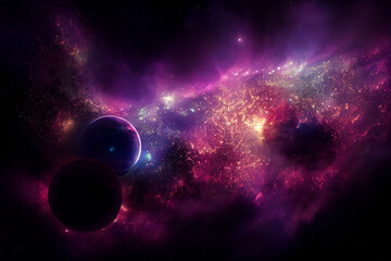 Wall Mural - magnificent extrasolar planets and stars cluster 3d art work abstract background. deep space explora