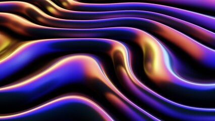 Wall Mural - Abstract fluid 3d render iridescent holographic gradient waves texture design element for banner, background, wallpaper.