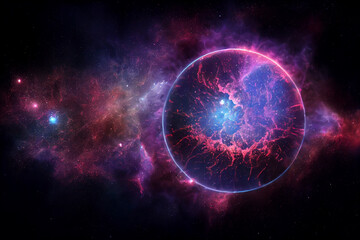 Wall Mural - alien gas giant planet and nebula 3d art work stunning abstract background. astonishing cosmic wormh