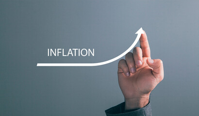 Wall Mural - INFLATION and up arrow. The concept of rising inflation.