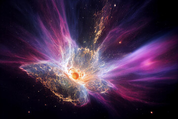 Wall Mural - explosion of massive star 3d visualization artwork awesome abstract background. spectacular release 