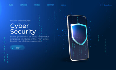 Poster - cyber security, data protection, cyberattacks concept on blue background. database security software