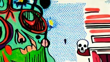 Generative AI Colorful Animation Of Graffiti Painting Of Mexican Skulls. Digital Image Painted Illustration Of Halloween Videoloop Cubist Style With Markers.