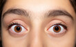 Beautiful insightful look brown eyes. Close up shot.