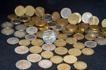 a lot of euro coins, close-up