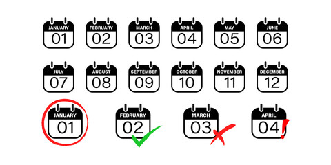 Aufkleber - Calendar vector icon set. Time schedule deadline symbol. Month week and day event web element.