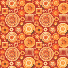 Poster - seamless abstract pattern of geometric shapes, circles and squares imitating embroidery or tapestry. Repeating vector background. Suitable for wallpaper, wrapping paper or fabric design