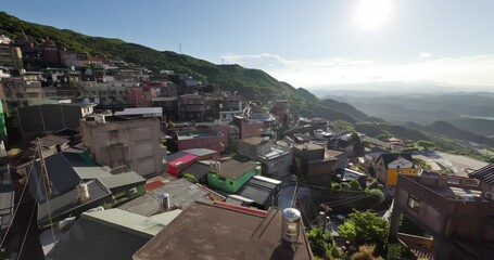 Wall Mural - Top view of Jiufen village on the mountain in Taiwan