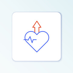 Sticker - Line Heartbeat increase icon isolated on white background. Increased heart rate. Colorful outline concept. Vector