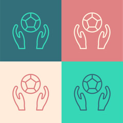 Poster - Pop art line Soccer football ball icon isolated on color background. Sport equipment. Vector