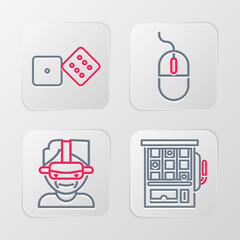 Poster - Set line Slot machine, Virtual reality glasses, Computer mouse and Game dice icon. Vector