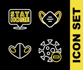 Sticker - Set line Medical protective mask, Negative virus, and Stay home icon. Vector