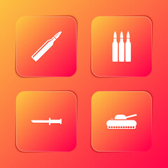 Sticker - Set Bullet, , Military knife and tank icon. Vector