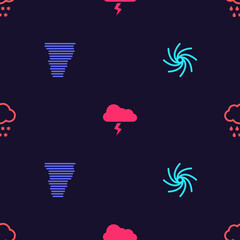 Sticker - Set Tornado, , Storm and Cloud with snow and rain on seamless pattern. Vector