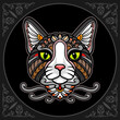 Colorful cat head mandala arts isolated on black background