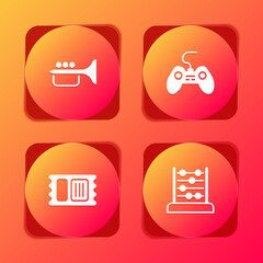 Canvas Print - Set Trumpet, Gamepad, Circus ticket and Abacus icon. Vector