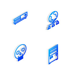 Poster - Set Isometric line Computer network, Video game console, Skull and icon. Vector