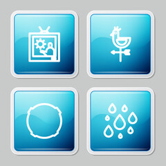 Wall Mural - Set line Weather forecast, Rooster weather vane, Moon and Water drop icon. Vector