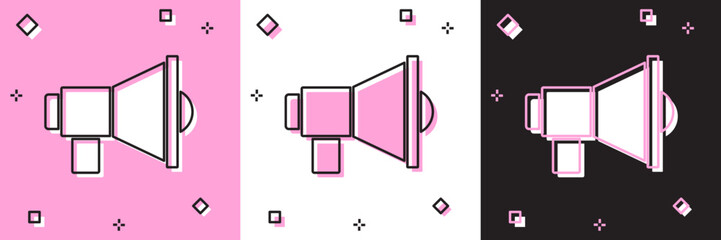 Sticker - Set Megaphone icon isolated on pink and white, black background. Speaker sign. Vector