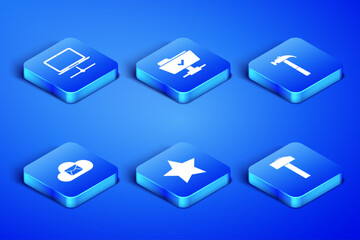 Poster - set hammer, computer network, star, cloud mail server, ftp operation successful and icon. vector
