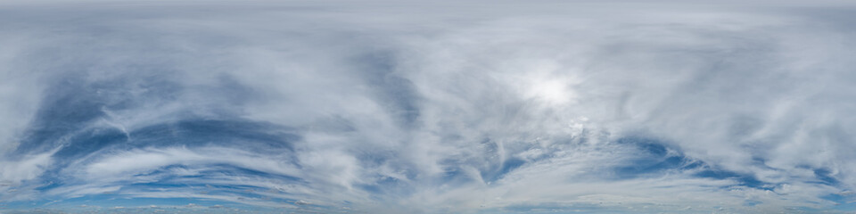 blue sky hdri 360 panorama with halo and white beautiful clouds in seamless panorama with zenith for