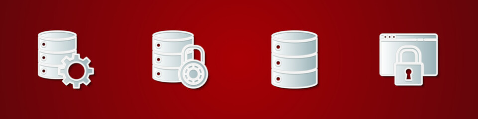 Poster - Set Server and gear, security with lock, Server, Data, Web Hosting and Secure your site HTTPS, SSL icon. Vector