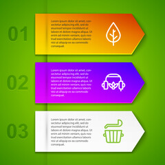 Sticker - Set line Leaf, Headphones for meditation, Sauna bucket and ladle and Aroma candle. Business infographic template. Vector