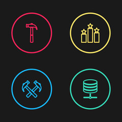 Poster - Set line Two crossed hammers, Server, Data, Web Hosting, Ranking star and Hammer icon. Vector