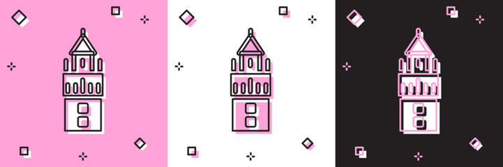 Sticker - Set Giralda in Seville Spain icon isolated on pink and white, black background. Vector