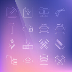 Poster - set line two crossed hammers, falling star, car rental, ftp cancel operation, cloud mail server, ham