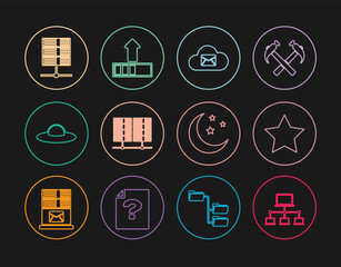 Poster - set line computer network, star, cloud mail server, server, data, web hosting, ufo flying spaceship,