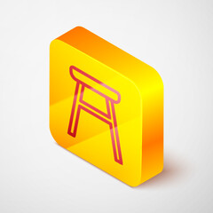 Sticker - Isometric line Chair icon isolated on grey background. Yellow square button. Vector