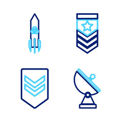 Wall Mural - Set line Radar, Chevron, and Biohazard rocket icon. Vector