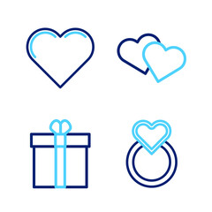 Wall Mural - Set line Wedding rings, Gift box and heart, Heart and icon. Vector