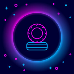 Poster - Glowing neon line Lying burning tires icon isolated on black background. Colorful outline concept. Vector