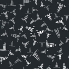 Poster - Grey Agbar tower icon isolated seamless pattern on black background. Barcelona, Spain. Vector