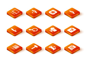 Poster - set server, data, web hosting, hammer, ufo flying spaceship, search location, taxi car and ftp opera
