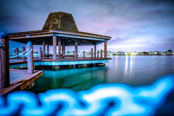 Wall Mural - Panoramic Asian architecture of a gazebo at night
