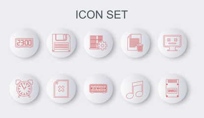Poster - set line ssd card, alarm clock, server setting, music note, tone, digital alarm, floppy disk, delete