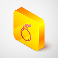 Poster - Isometric line Bomb ready to explode icon isolated on grey background. Yellow square button. Vector