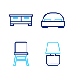 Poster - Set line Table lamp, Chair, Big bed and Chest of drawers icon. Vector