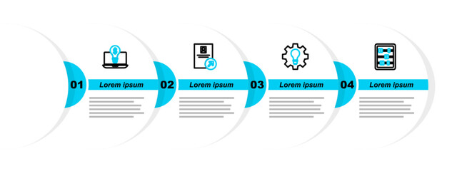 Canvas Print - Set line Abacus, Light bulb and gear, Job promotion and with dollar laptop icon. Vector