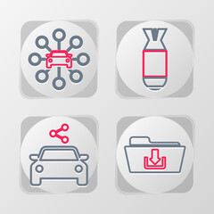 Poster - set line folder download, car sharing, aviation bomb and icon. vector