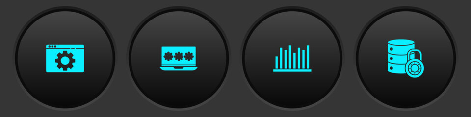 Poster - Set Browser setting, Laptop with password, Pie chart infographic and Server security lock icon. Vector