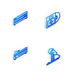 Poster - Set Isometric line CD or DVD disk in box, Video game console, and Microphone icon. Vector