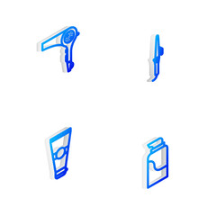 Sticker - Set Isometric line Curling iron, Hair dryer, Lotion cosmetic tube and Cream icon. Vector