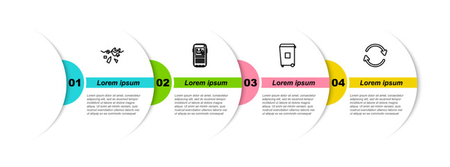 Poster - Set line Problem of pollution planet, Stop plastic, Trash can and Refresh. Business infographic template. Vector