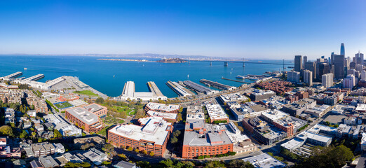 Wall Mural - Aerial: panorama San Francisco Bay Area. Drone view 
