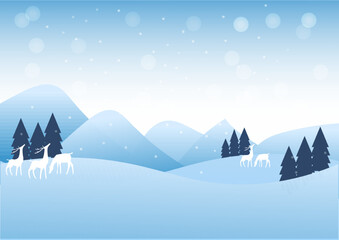  Vector illustration of the snow forest.Cold scene and mountain landscape in flat design for banner, template, background - vector illustration Eps 10.